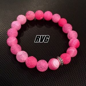 Pink Agate Beads .925 Accent Spacer 10mm Frosted